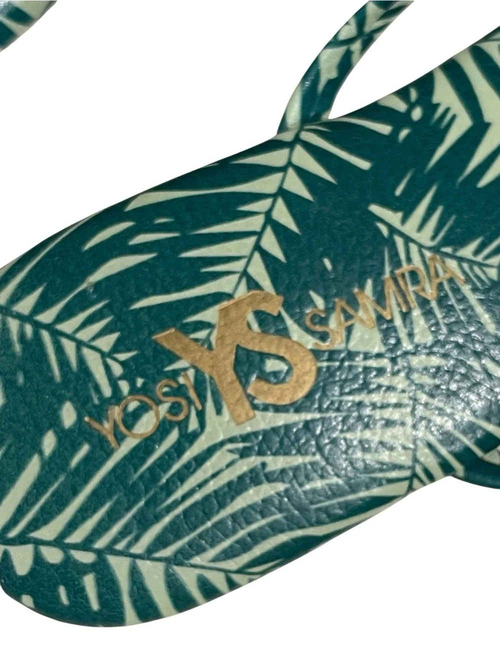 Yosi Samra Rivington Flip Flop Leather Palm Print White Green SZ 9